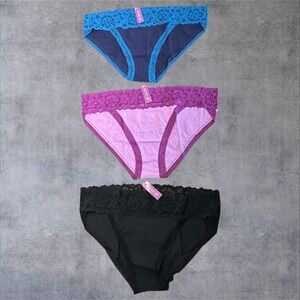 Adore Me Hipster Panties Womens 0X Blue Purple Black NEW 3pk Lace Trim PA-11061